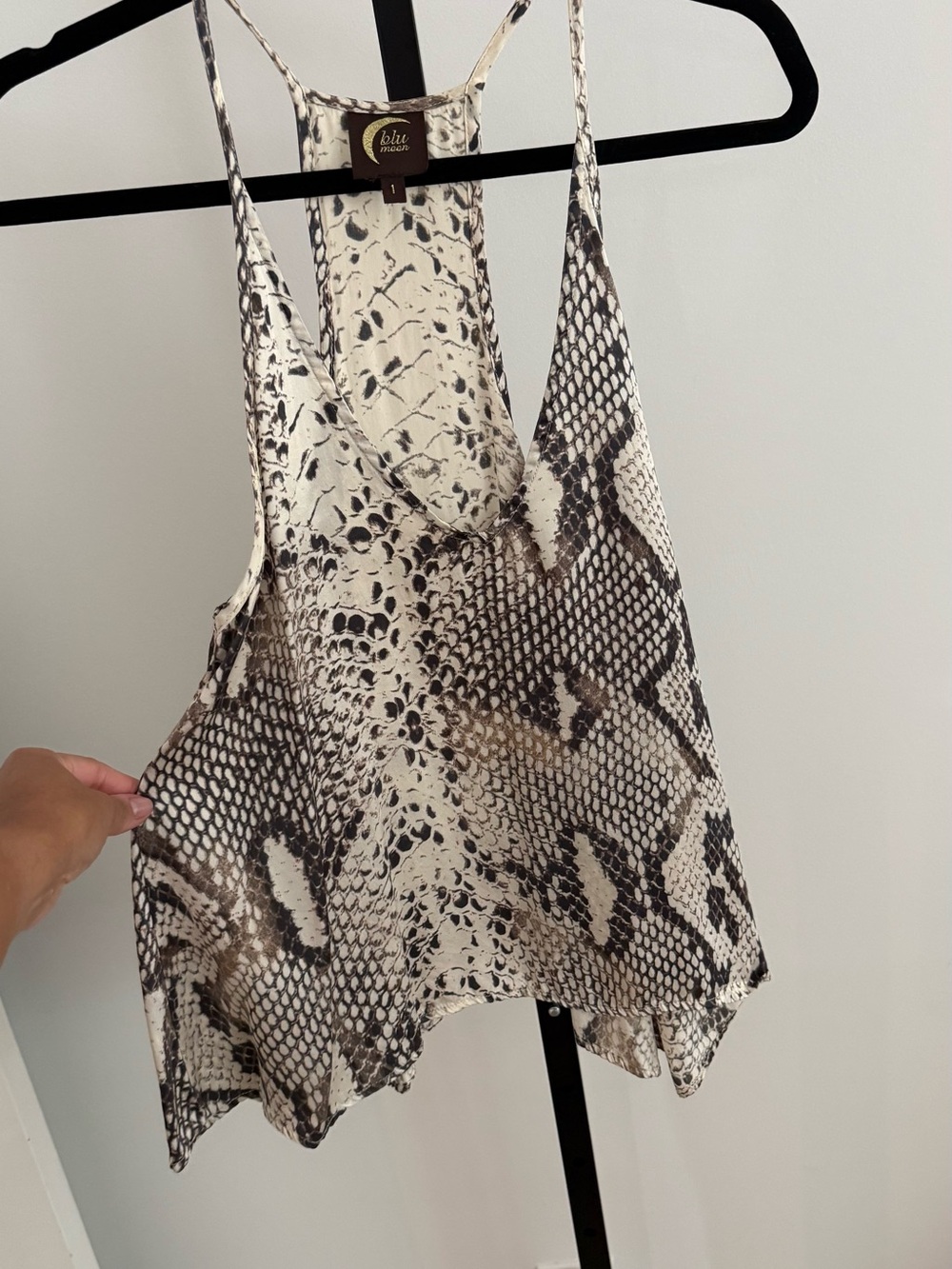 Blu Moon Silk Snakeskin Print Spaghetti Strap Tank - Neutral Snake Pattern